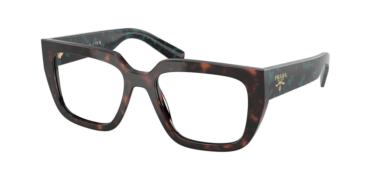 Eyeglasses Prada PR A03V (18Z1O1) color root tartarugato shape irregular lenses lente demo