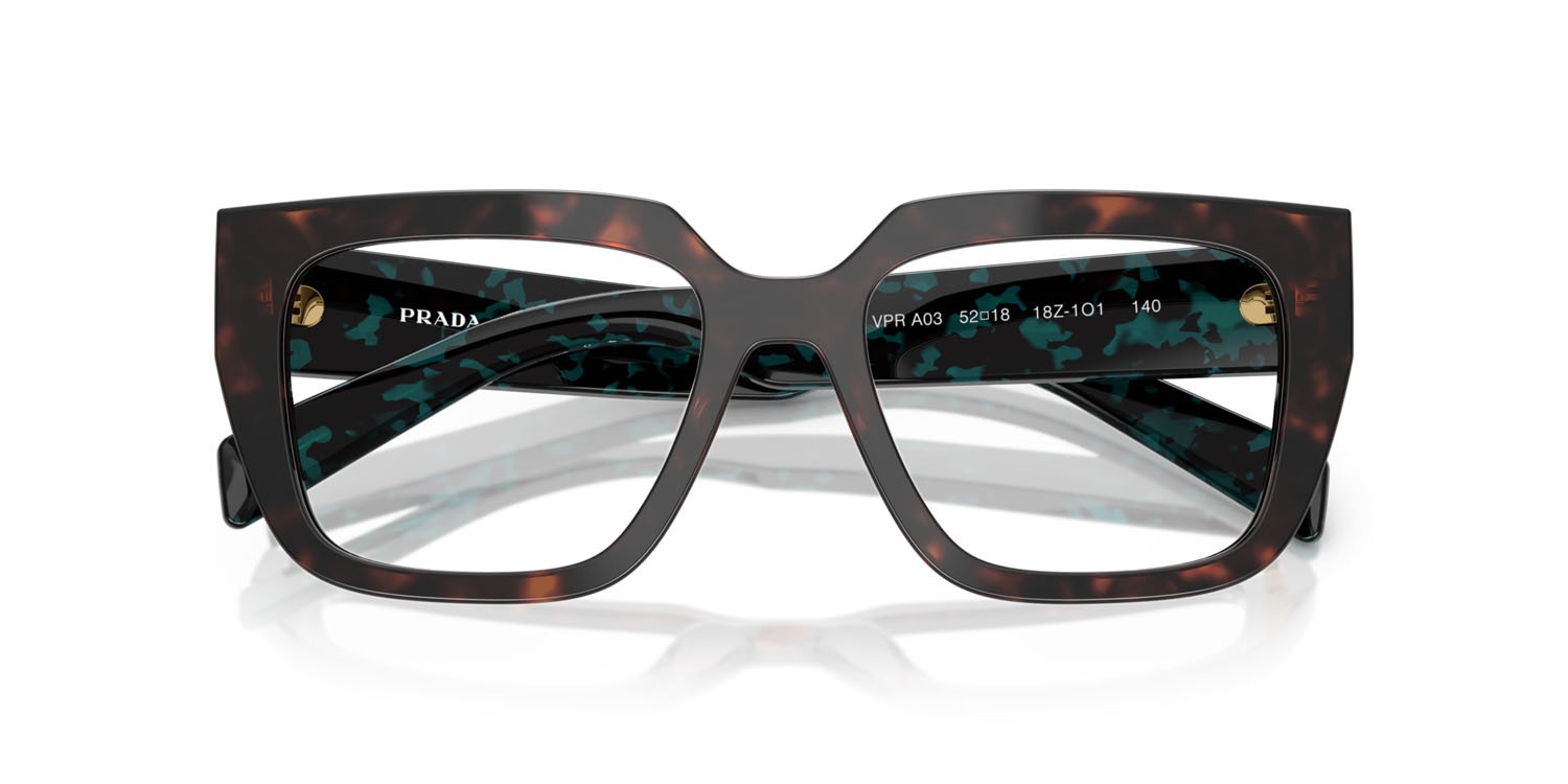 Eyeglasses Prada PR A03V (18Z1O1) color root tartarugato shape irregular lenses lente demo