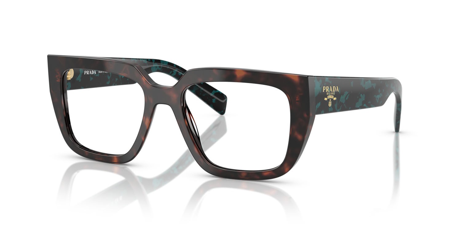 Eyeglasses Prada PR A03V (18Z1O1) color root tartarugato shape irregular lenses lente demo