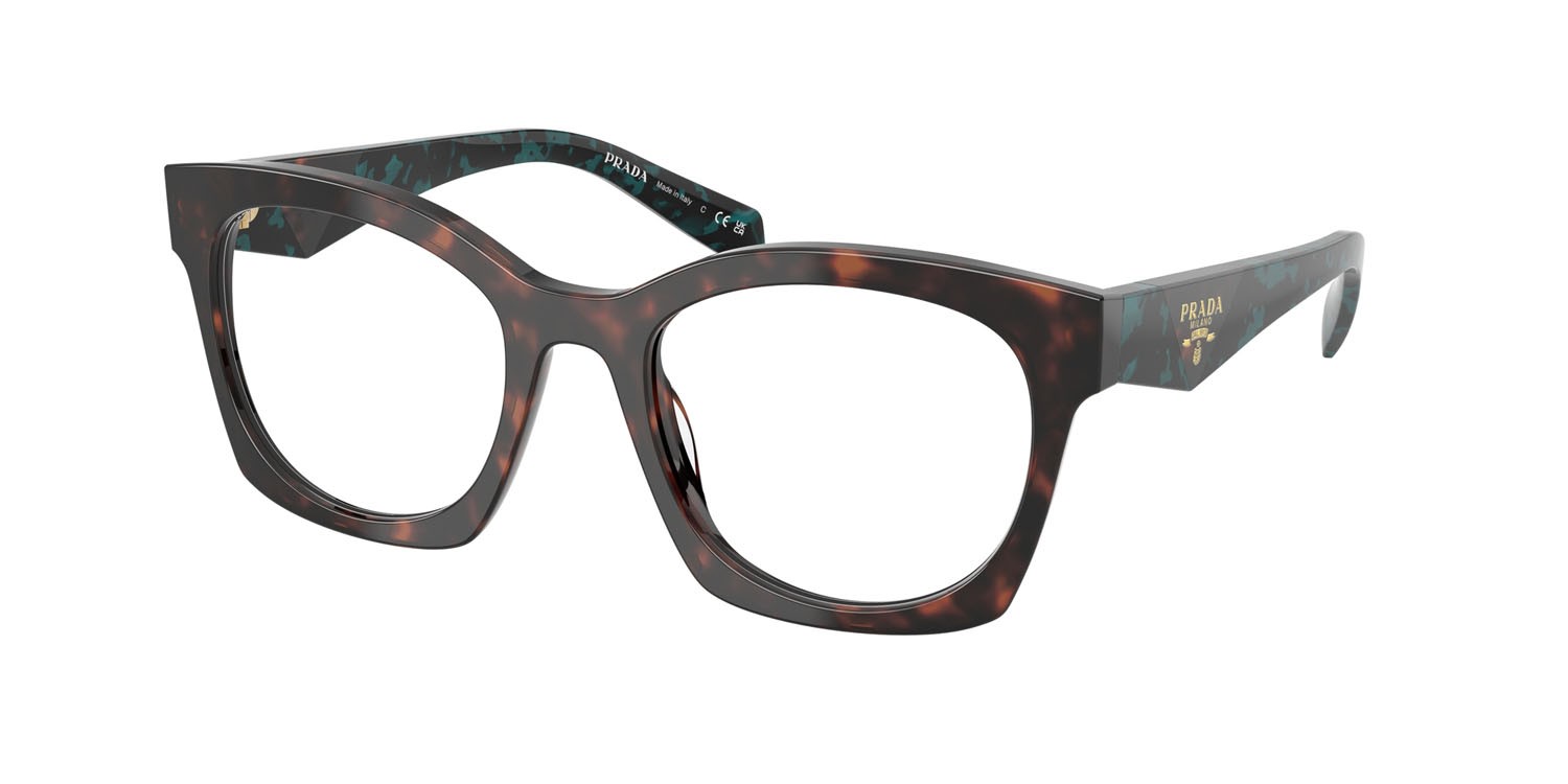 Eyeglasses Prada PR A05V (18Z1O1) color root tartarugato shape irregular lenses lente demo