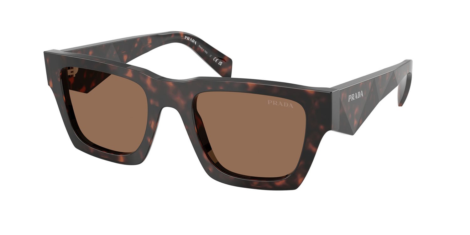 Occhiali da sole Prada PR A06S (17N06B) colore root tartarugato forma quadrato lenti marrone scuro