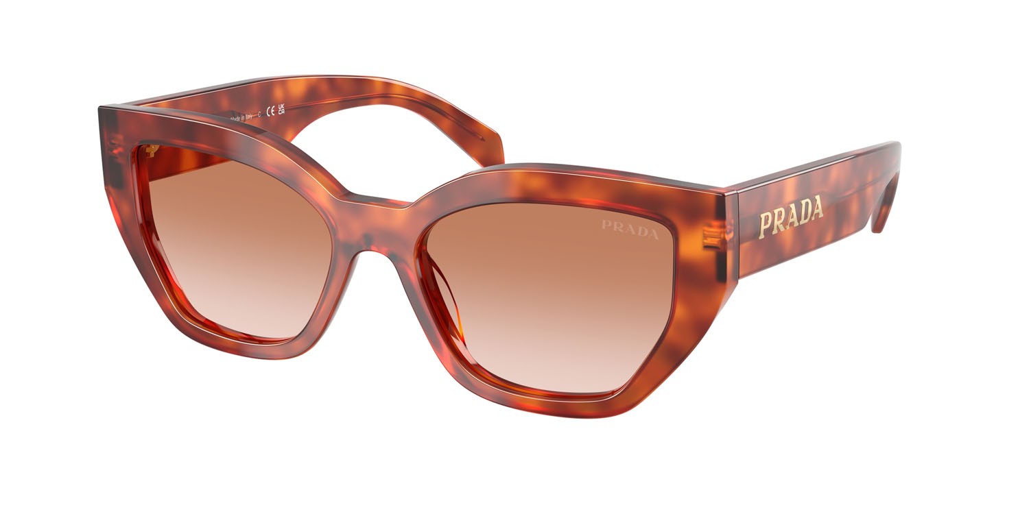 Sunglasses Prada PR A09S (11P70E) color cognac tartarugato shape butterfly lenses marrone sfumato