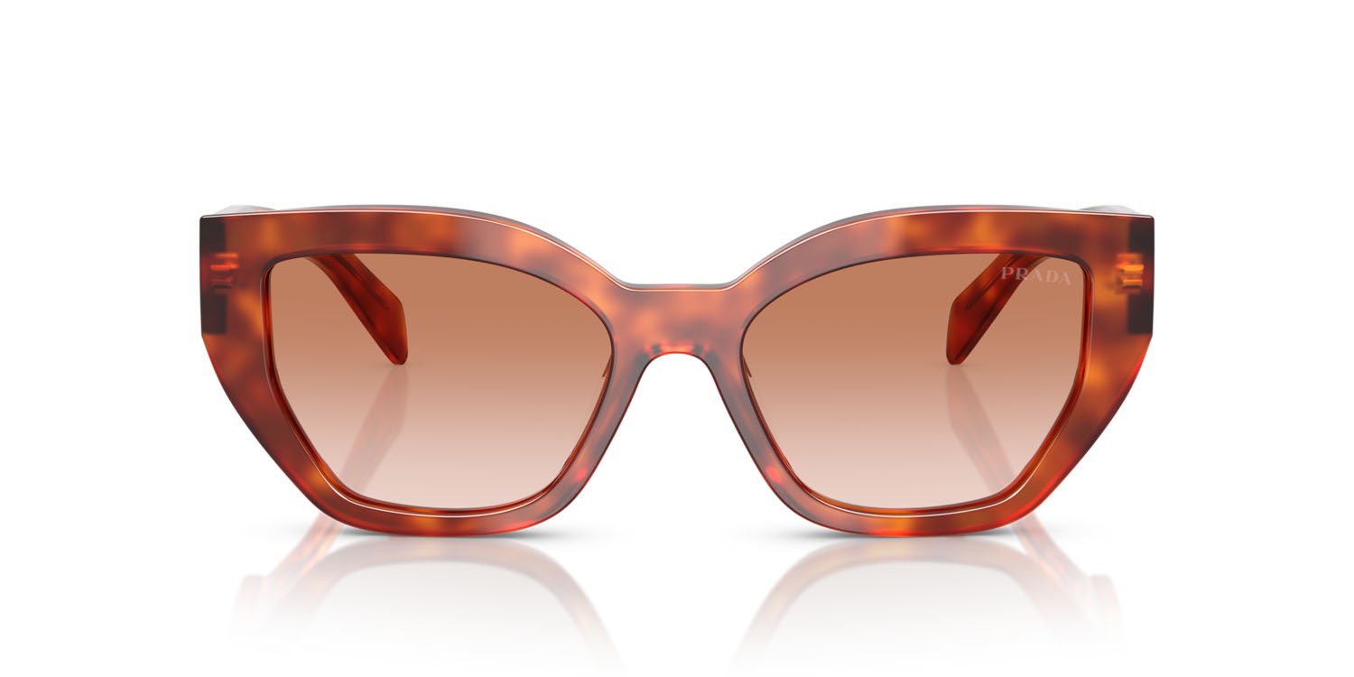 Sunglasses Prada PR A09S (11P70E) color cognac tartarugato shape butterfly lenses marrone sfumato
