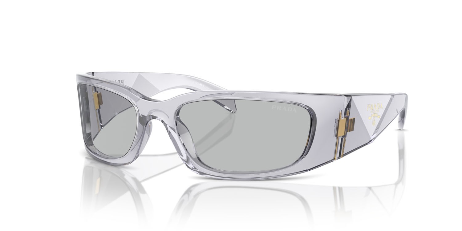 Sunglasses Prada PR A14S (12R30B) color grigio trasparente shape butterfly lenses grigio chiaro