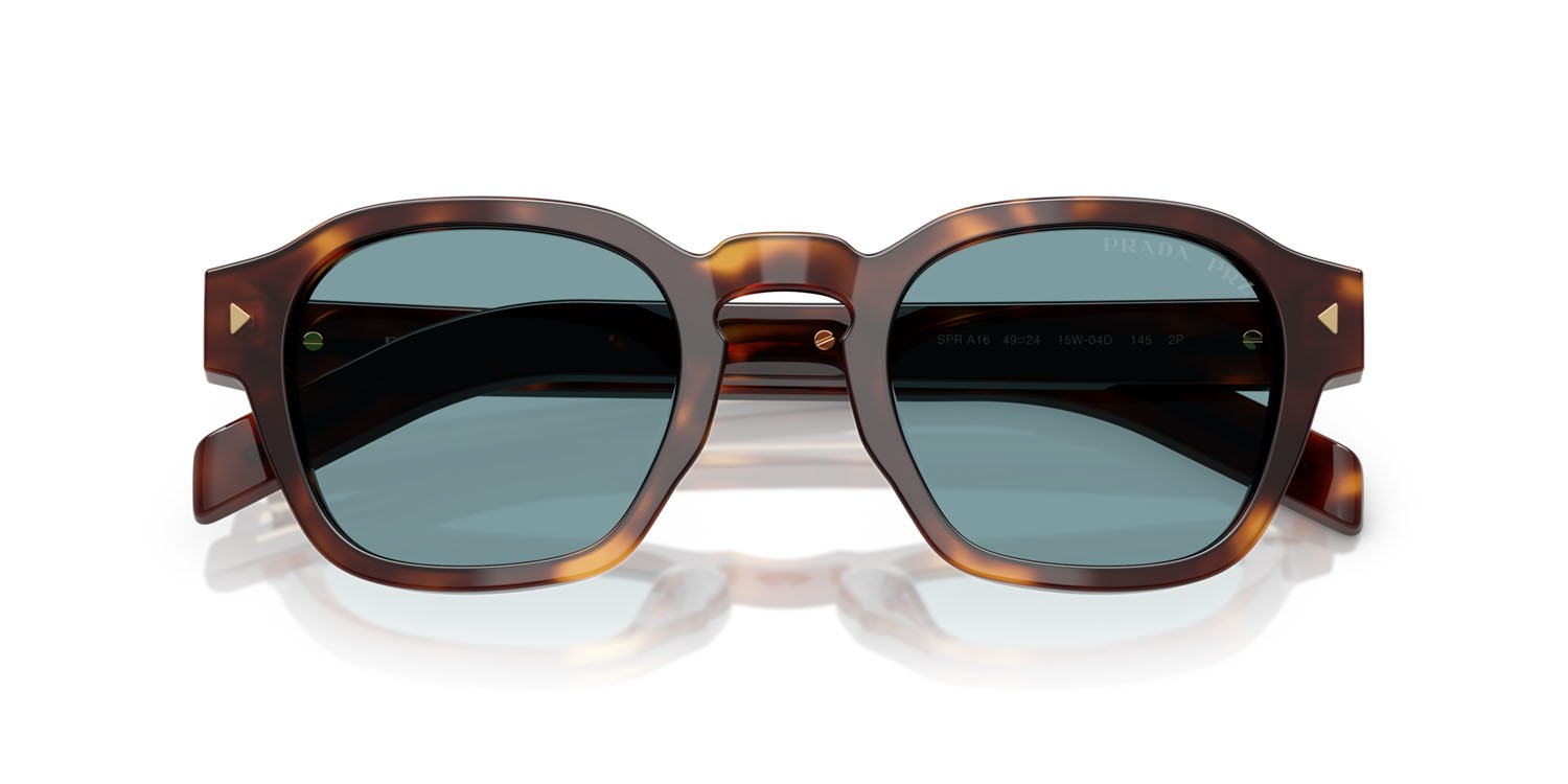 Occhiali da sole Prada PR A16S (15W04D) colore tartarugato classico forma pantos lenti polar verde