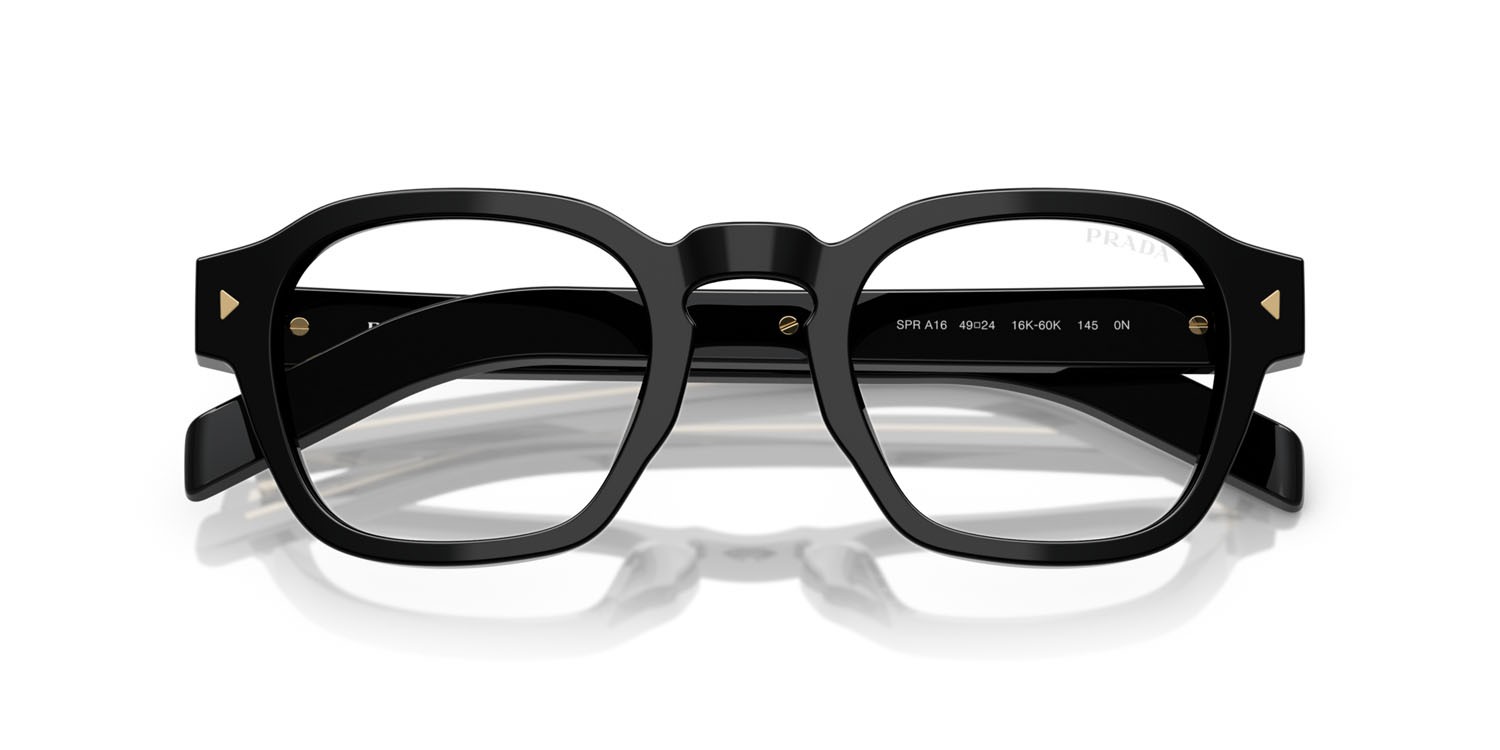 Occhiali da sole Prada PR A16S (16K60K) colore nero forma pantos lenti trasparente con filtro anti luce blu