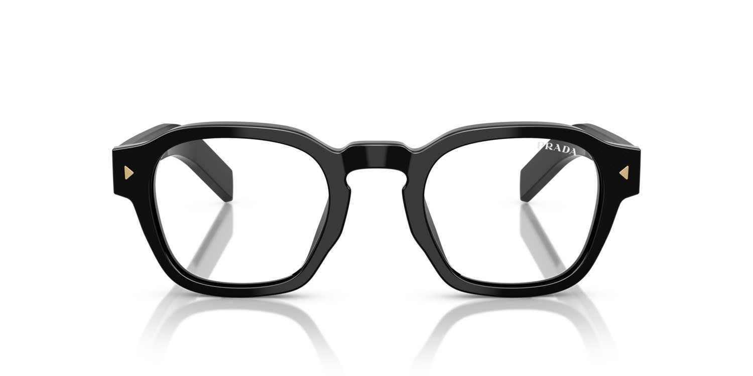 Occhiali da sole Prada PR A16S (16K60K) colore nero forma pantos lenti trasparente con filtro anti luce blu