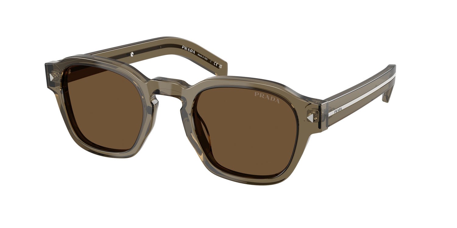 Occhiali da sole Prada PR A16S (18T70F) colore terra trasparente forma pantos lenti marrone scuro