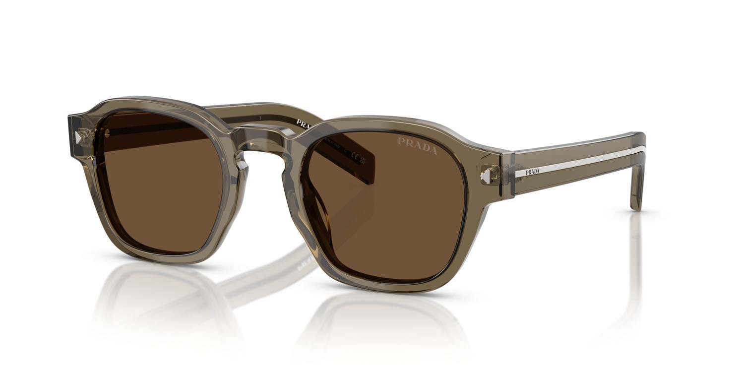 Occhiali da sole Prada PR A16S (18T70F) colore terra trasparente forma pantos lenti marrone scuro
