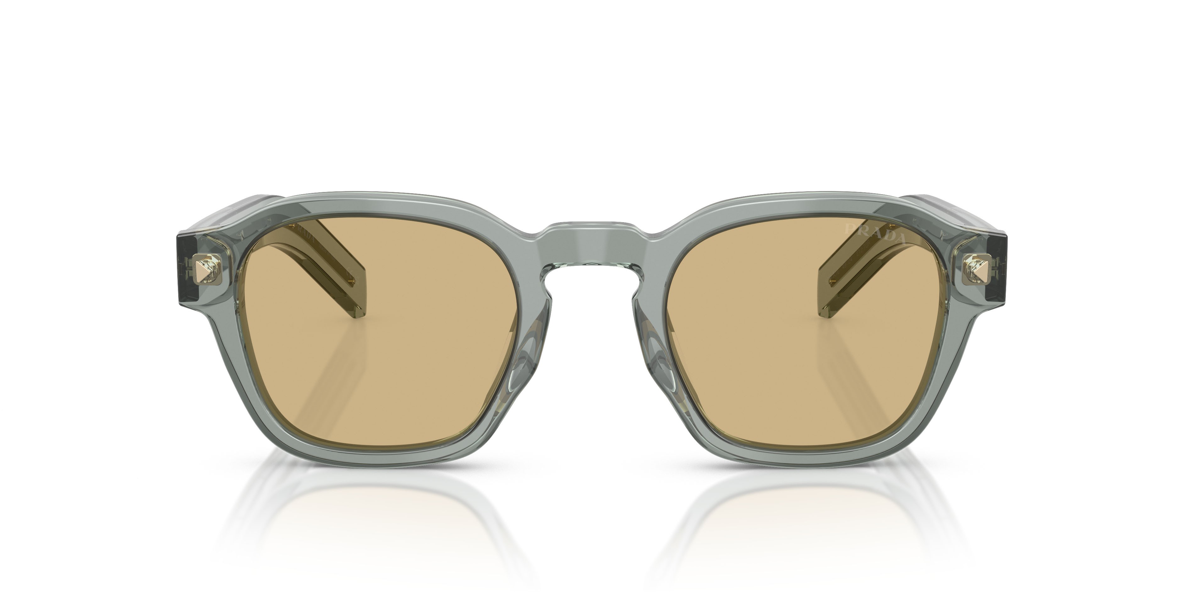 Occhiali da sole Prada PR A16S (21J70R) colore nebbia trasparente forma pantos lenti marrone chiaro