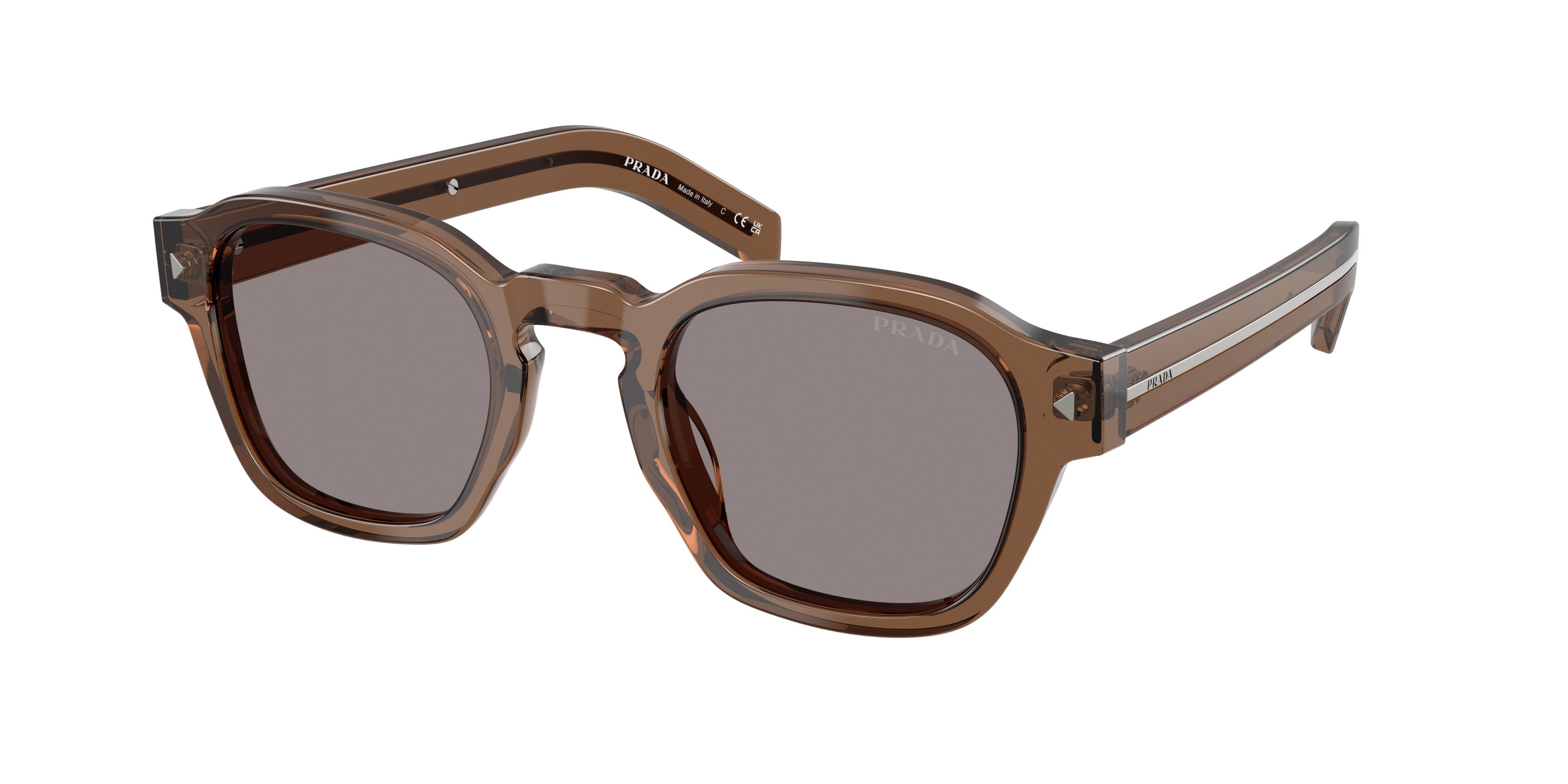 Occhiali da sole Prada PR A16S (28I03D) colore argilla trasparente forma pantos lenti grigio