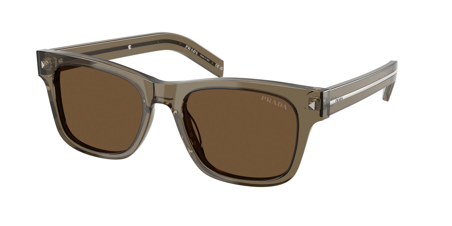 Occhiali da sole Prada PR A17S (18T70F) colore terra trasparente forma rettangolare lenti marrone scuro