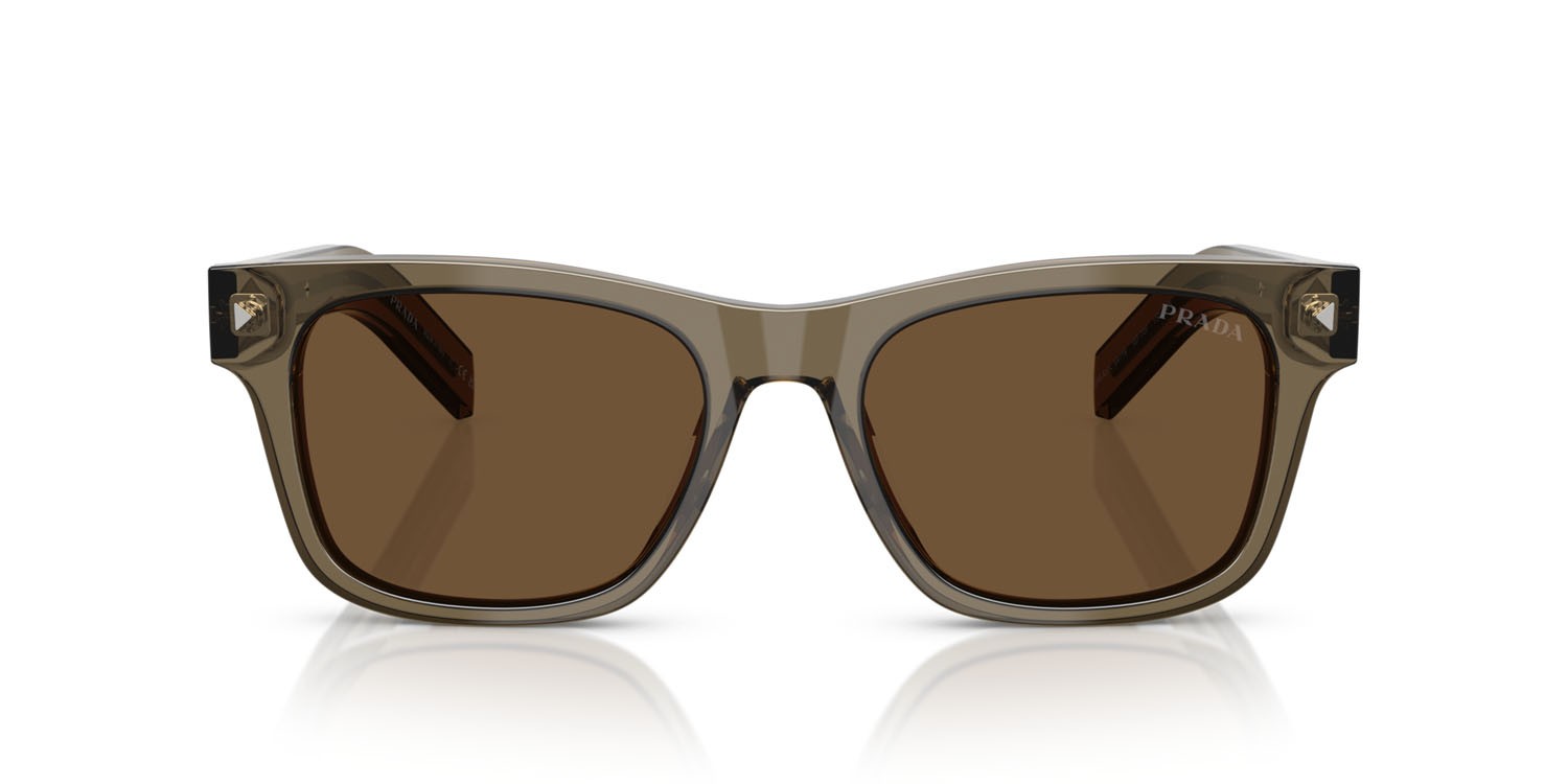 Occhiali da sole Prada PR A17S (18T70F) colore terra trasparente forma rettangolare lenti marrone scuro