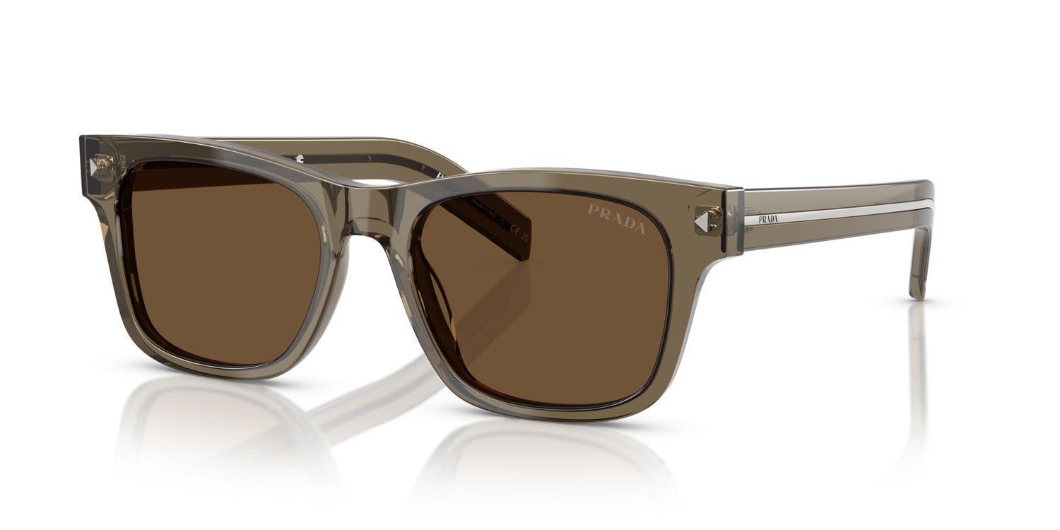 Occhiali da sole Prada PR A17S (18T70F) colore terra trasparente forma rettangolare lenti marrone scuro