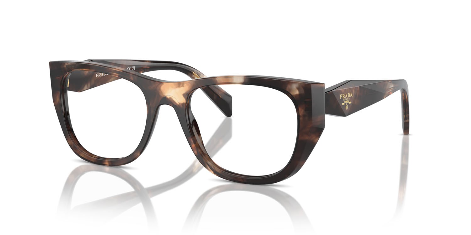 Eyeglasses Prada PR A18V (14P1O1) color caramello tartarugato shape irregular lenses lente demo