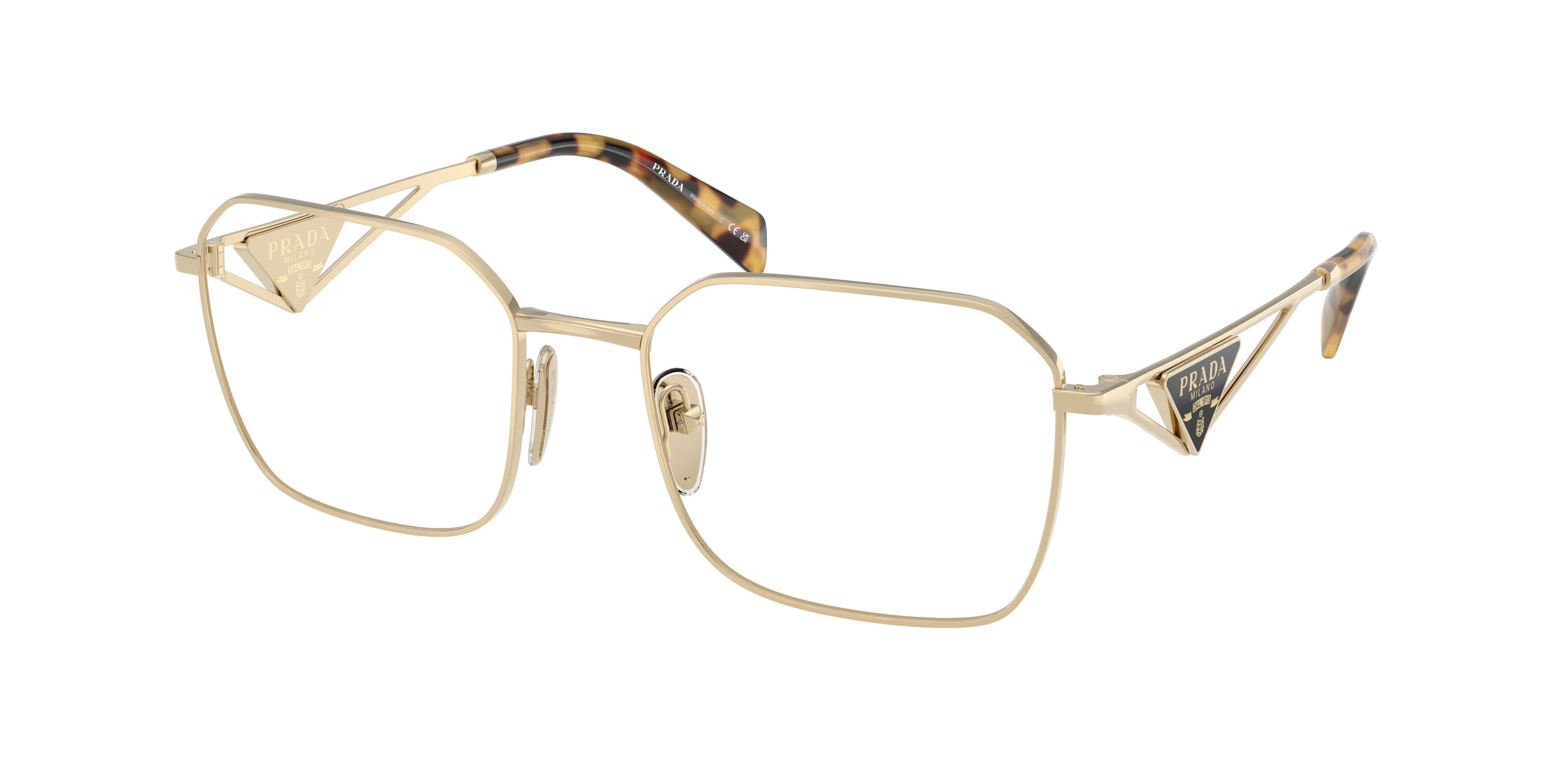 Eyeglasses Prada PR A51V (14N1O1) color oro pallido shape irregular lenses lente demo