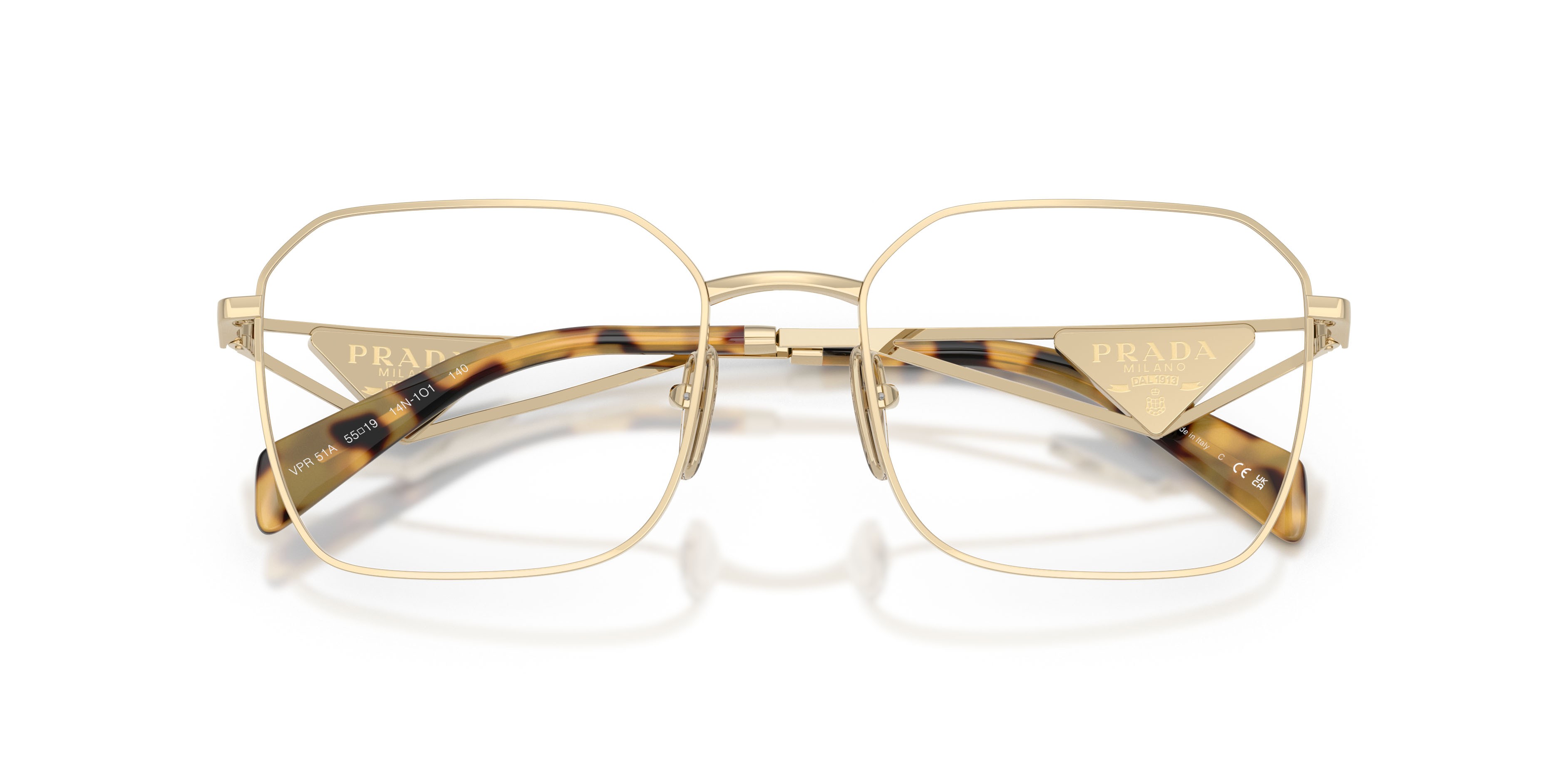 Eyeglasses Prada PR A51V (14N1O1) color oro pallido shape irregular lenses lente demo