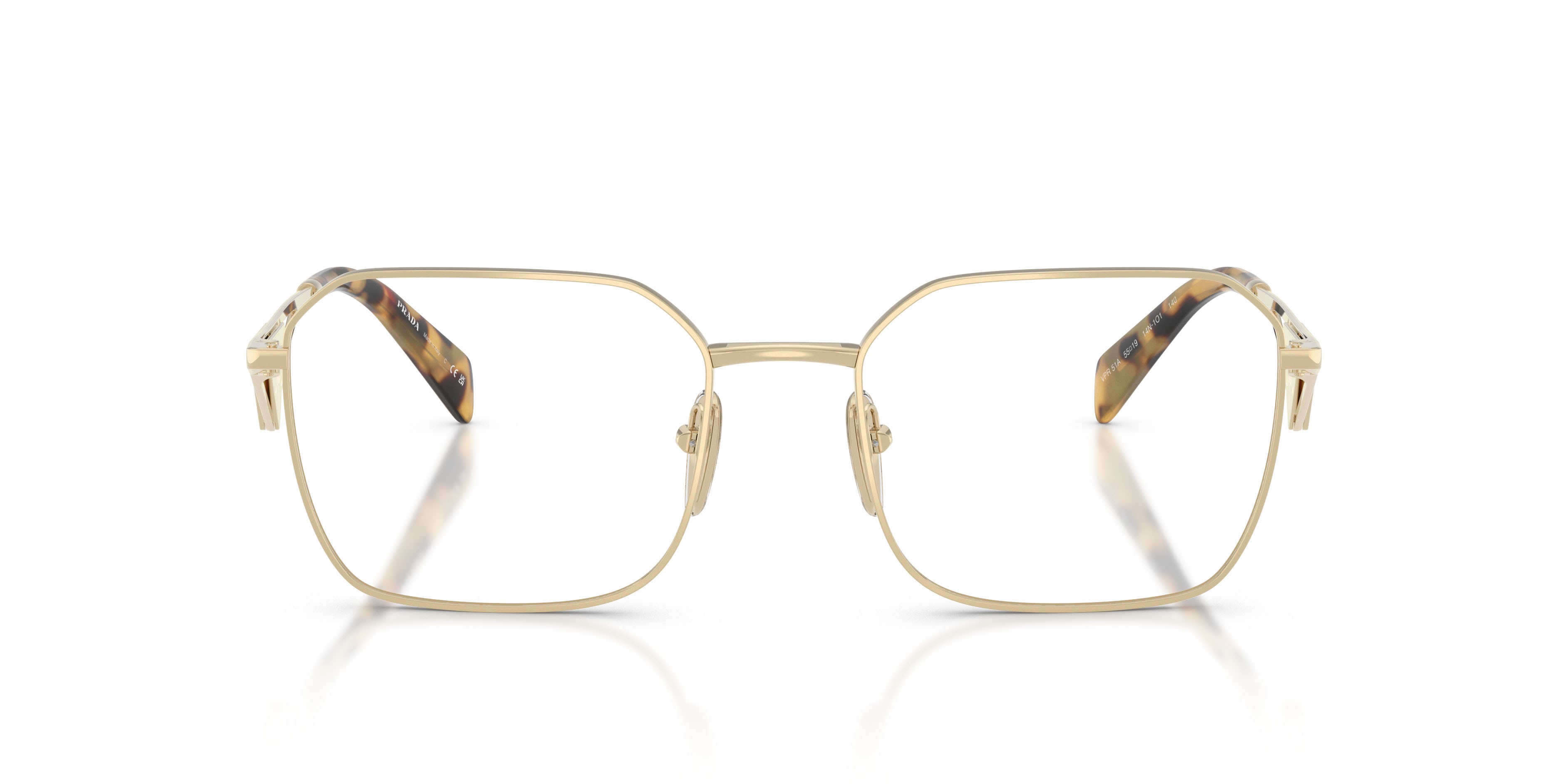Eyeglasses Prada PR A51V (14N1O1) color oro pallido shape irregular lenses lente demo