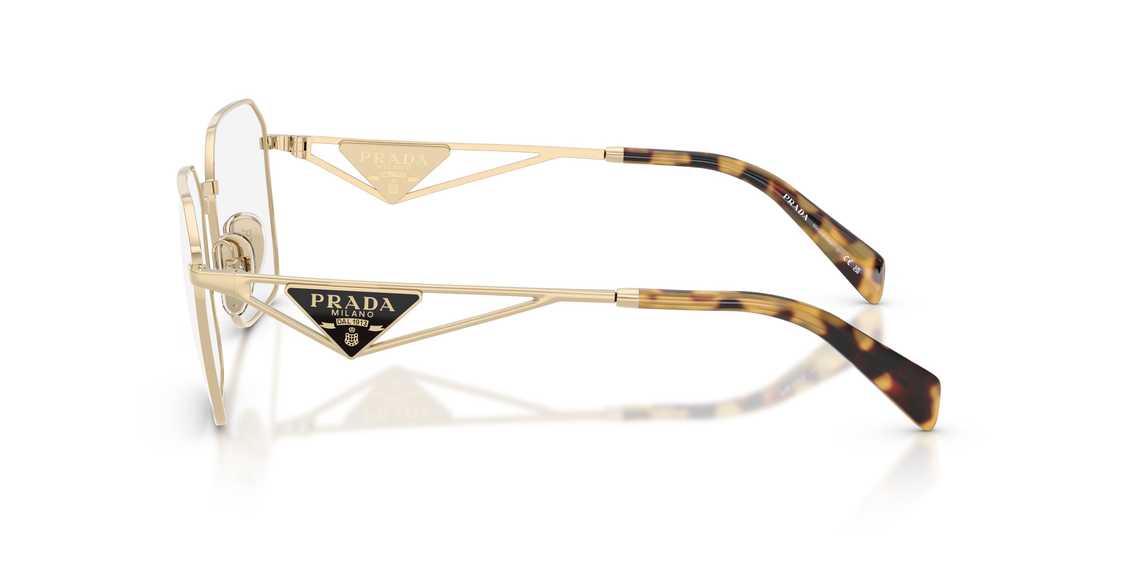 Eyeglasses Prada PR A51V (14N1O1) color oro pallido shape irregular lenses lente demo