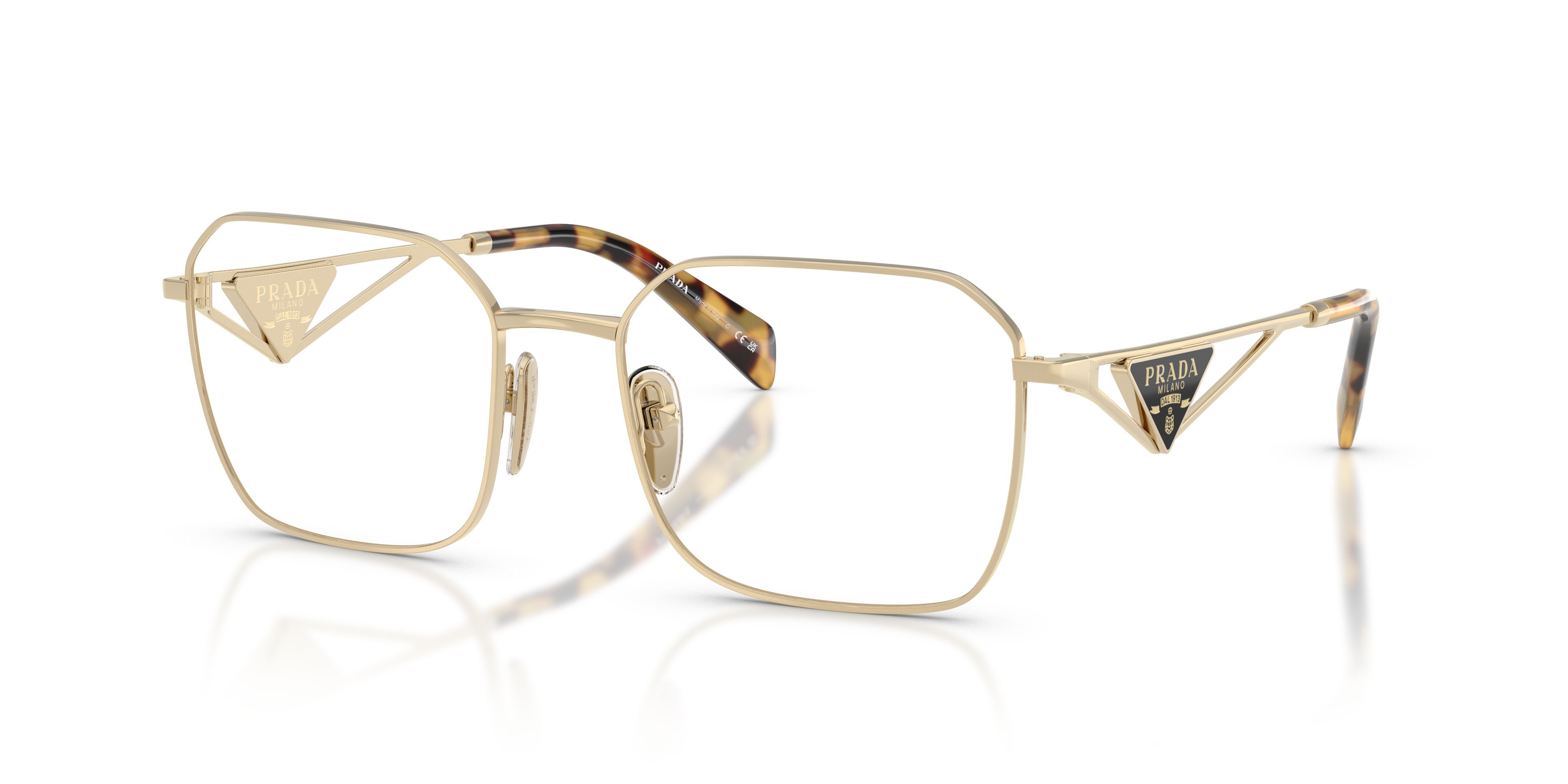 Eyeglasses Prada PR A51V (14N1O1) color oro pallido shape irregular lenses lente demo