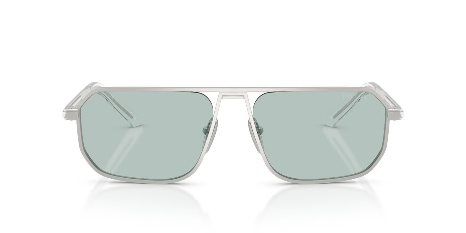 Occhiali da sole Prada PR A53S (27540N) colore argento opaco forma quadrato lenti azzurro