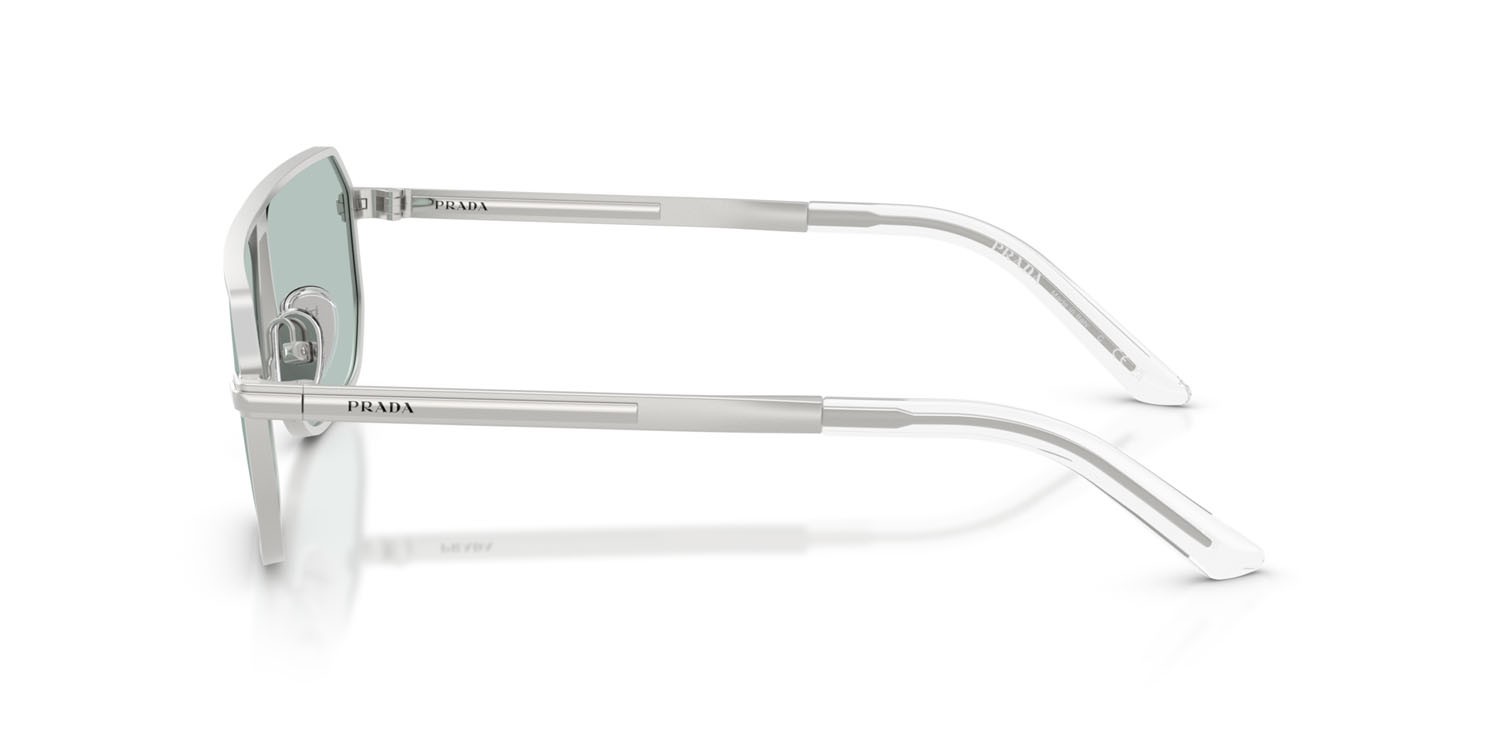 Occhiali da sole Prada PR A53S (27540N) colore argento opaco forma quadrato lenti azzurro