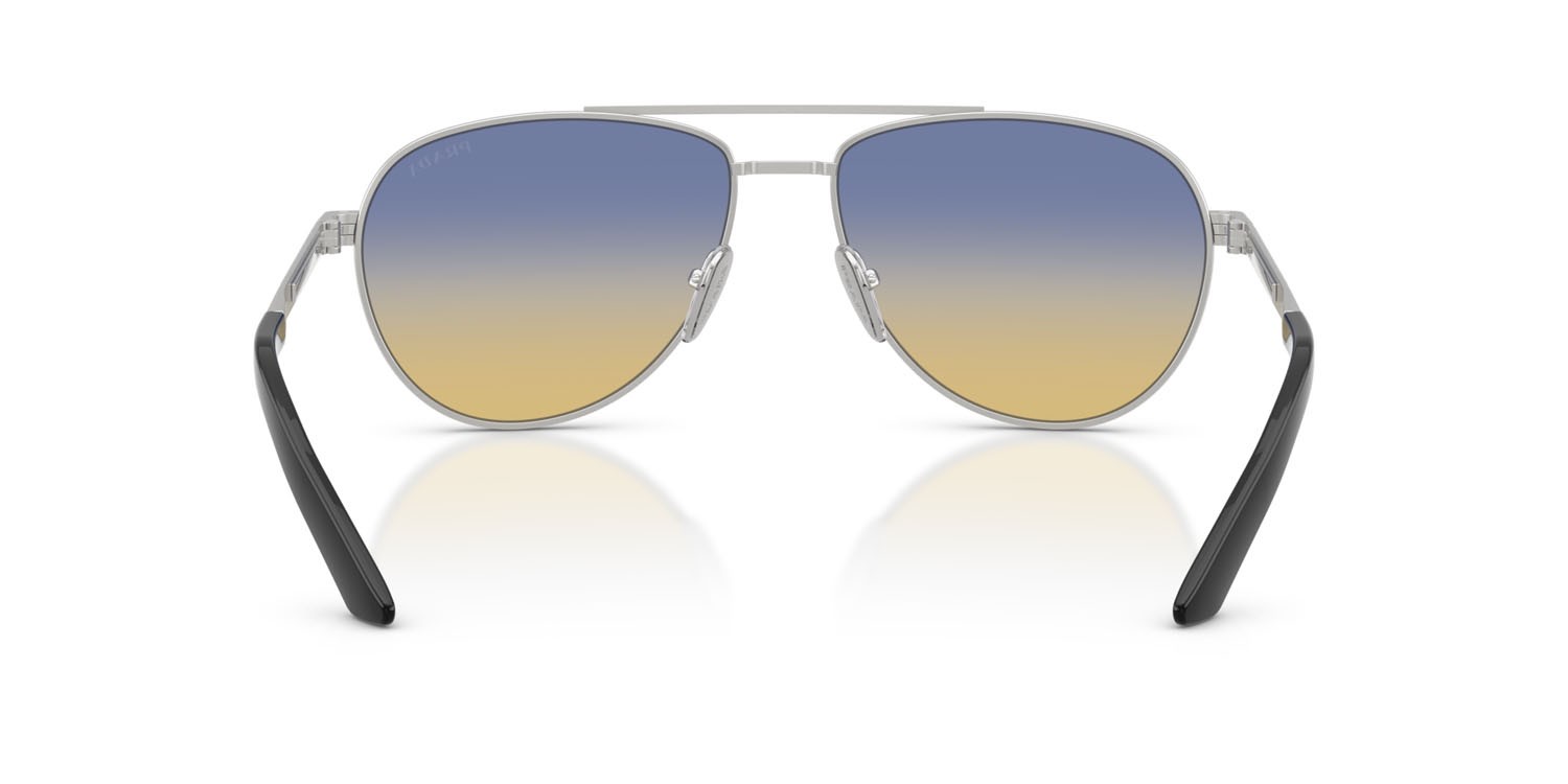 Occhiali da sole Prada PR A54S (27506Z) colore argento opaco forma aviator lenti yellow/dark blue