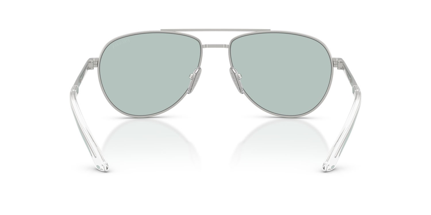 Occhiali da sole Prada PR A54S (27540N) colore argento opaco forma aviator lenti azzurro