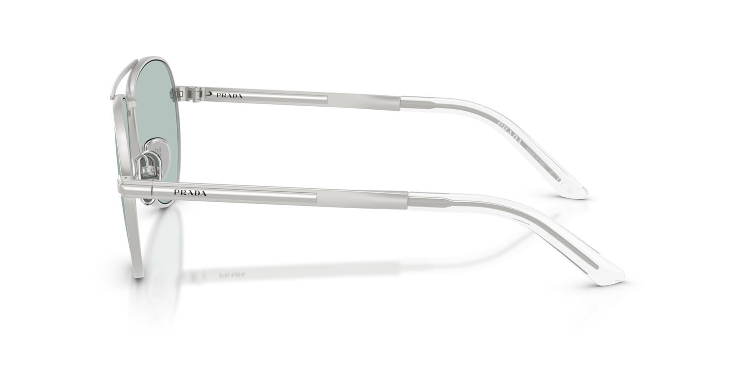 Occhiali da sole Prada PR A54S (27540N) colore argento opaco forma aviator lenti azzurro