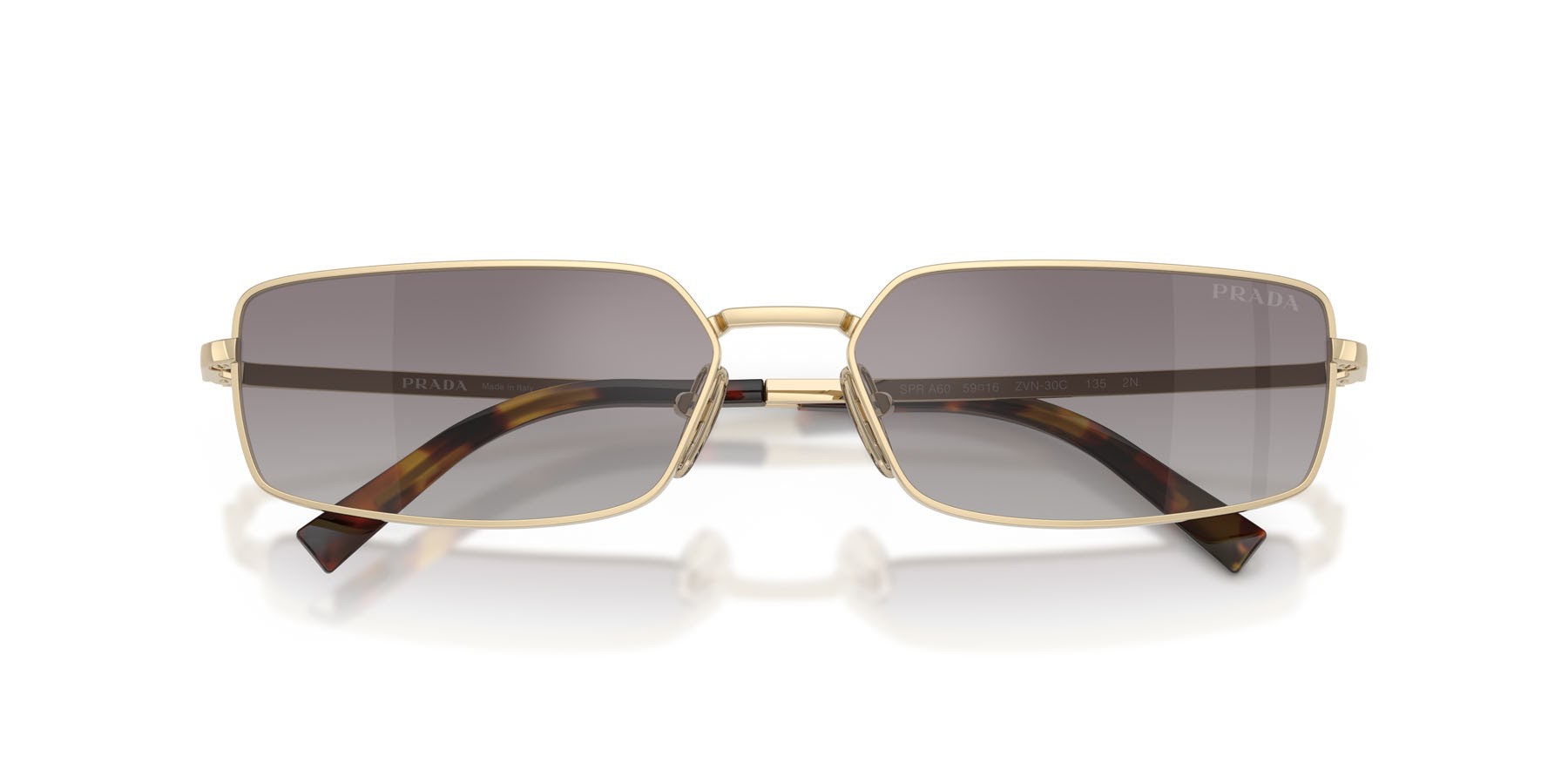 Sunglasses Prada PR A60S (ZVN30C) color oro pallido shape rectangle lenses blu sfumato argento a specchio