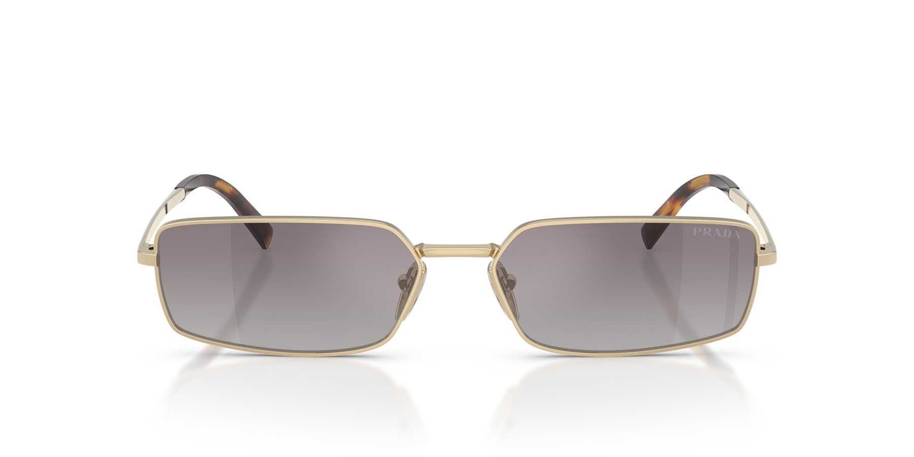 Sunglasses Prada PR A60S (ZVN30C) color oro pallido shape rectangle lenses blu sfumato argento a specchio