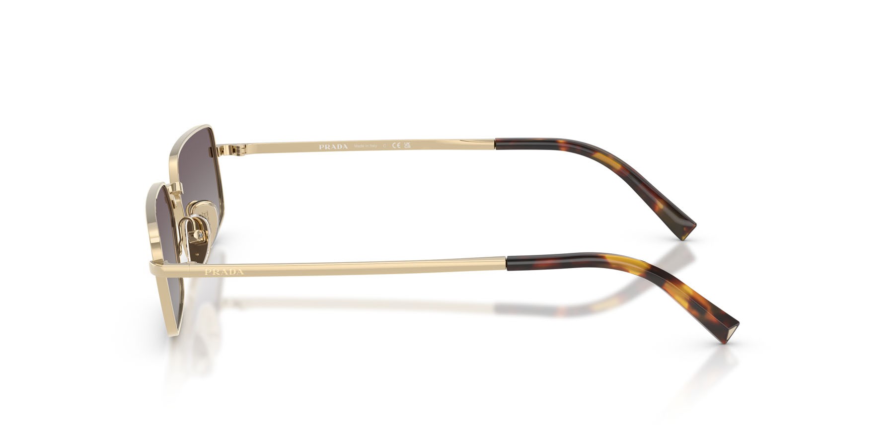 Sunglasses Prada PR A60S (ZVN30C) color oro pallido shape rectangle lenses blu sfumato argento a specchio