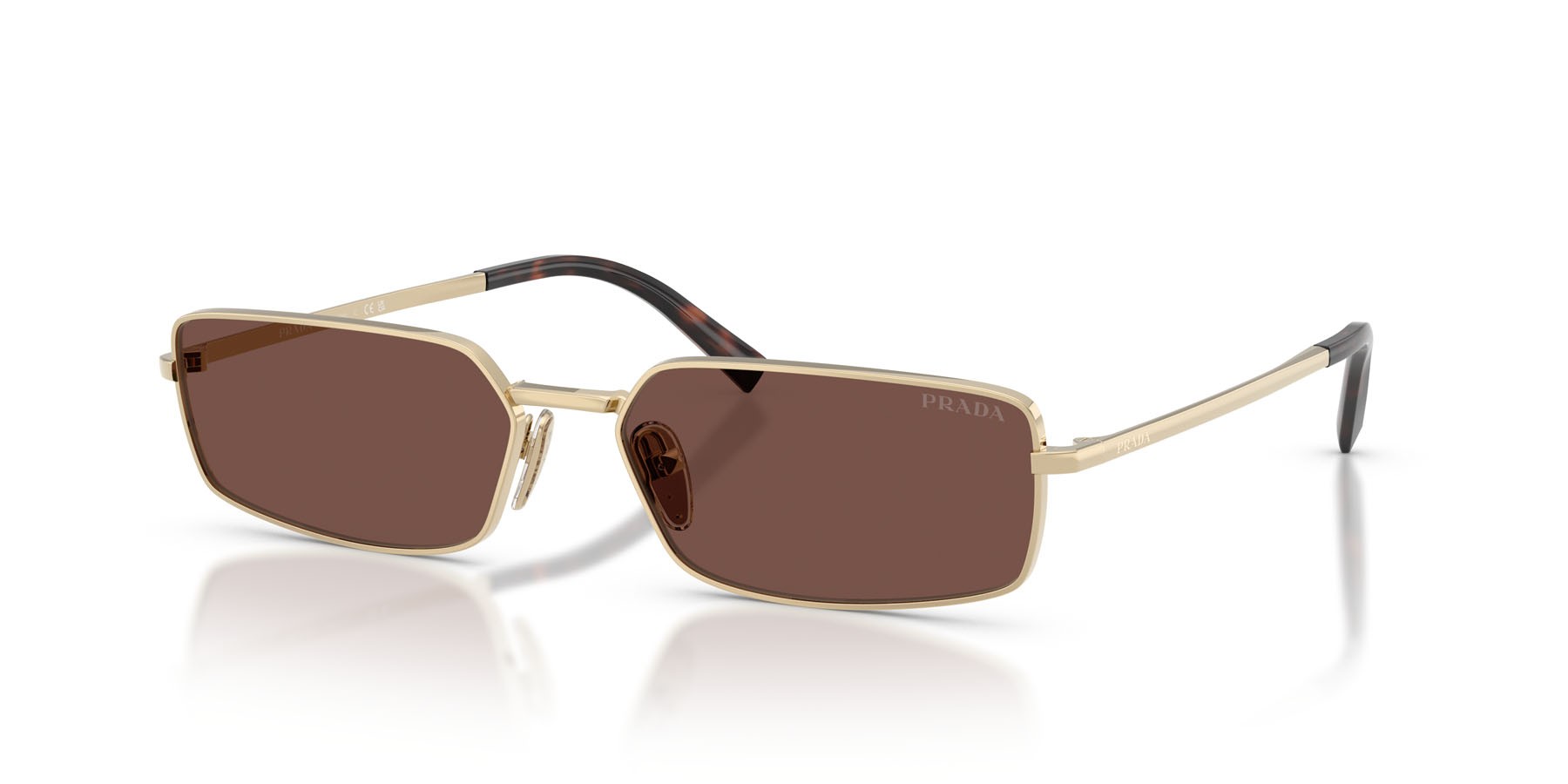 Sunglasses Prada PR A60S (ZVN80T) color oro pallido shape rectangle lenses cioccolato nero