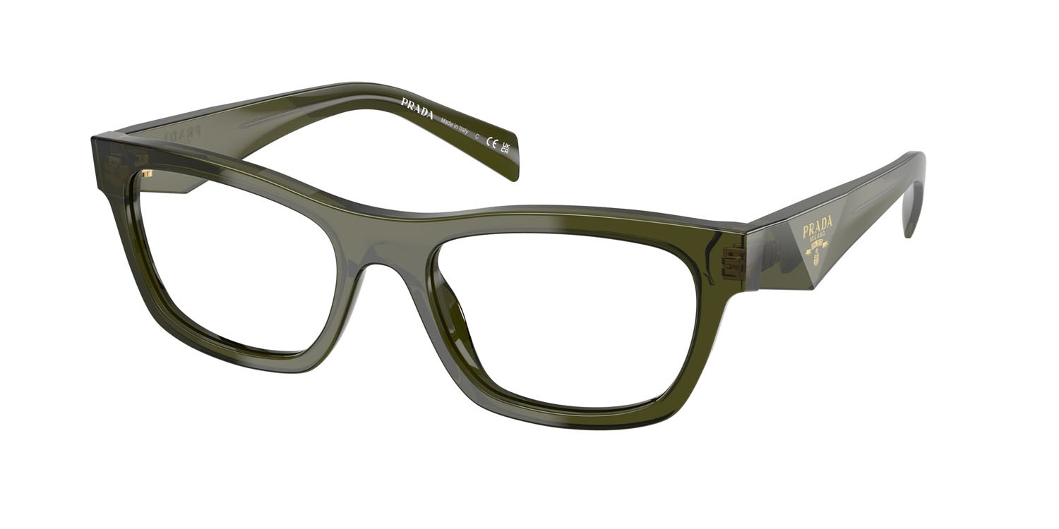 Eyeglasses Prada PR B01V (19Z1O1) color bottiglia trasparente shape butterfly lenses lente demo