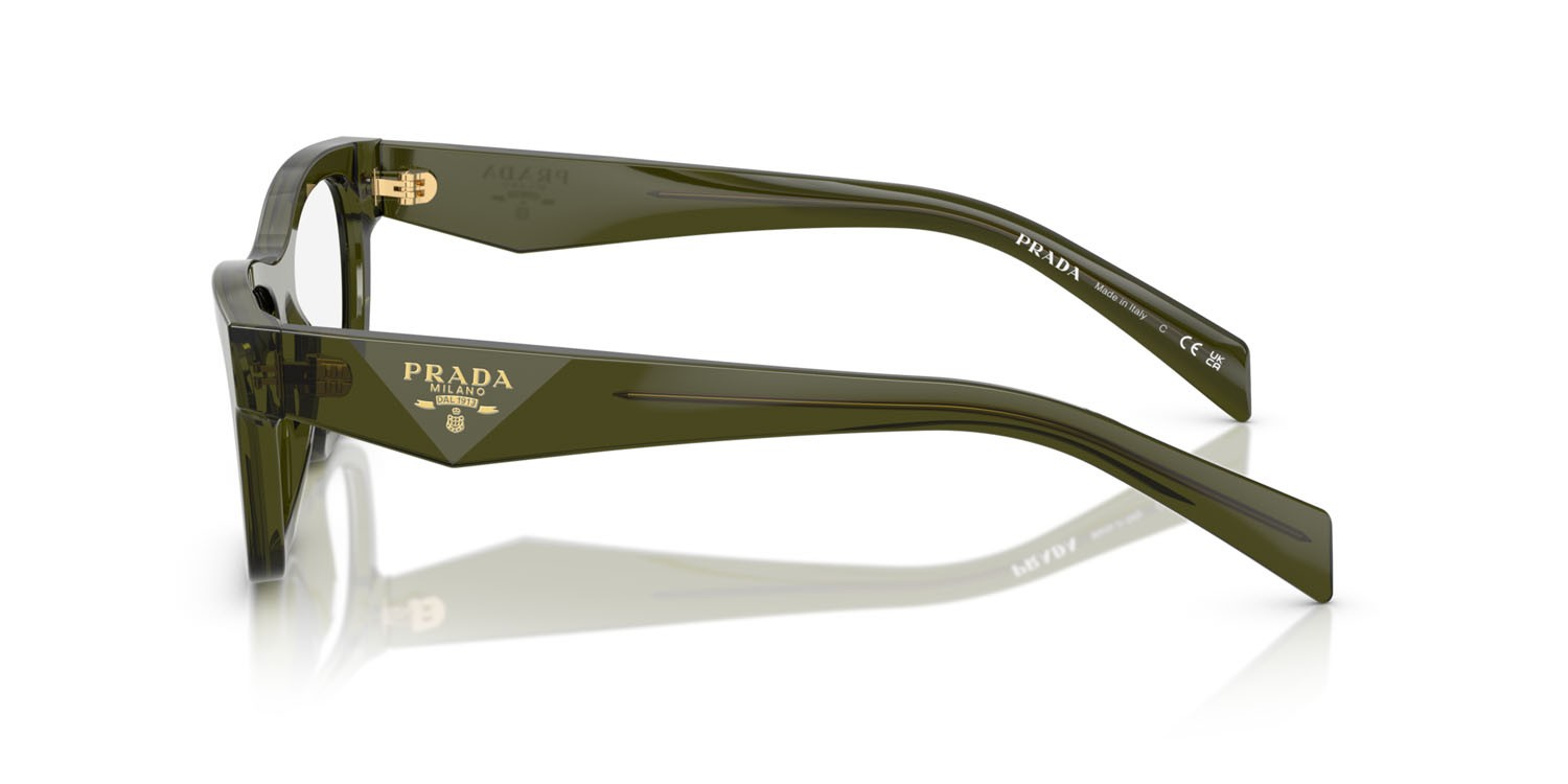 Eyeglasses Prada PR B01V (19Z1O1) color bottiglia trasparente shape butterfly lenses lente demo