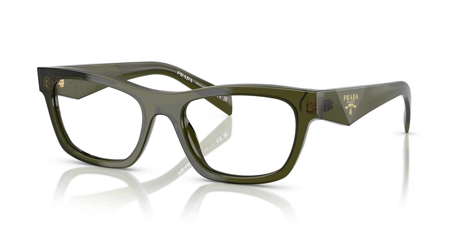 Eyeglasses Prada PR B01V (19Z1O1) color bottiglia trasparente shape butterfly lenses lente demo