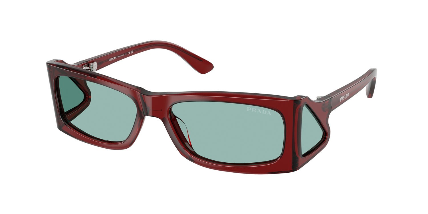 Occhiali da sole Prada PR B03S (12Z40K) colore torba trasparente forma rettangolare lenti verde petrolio