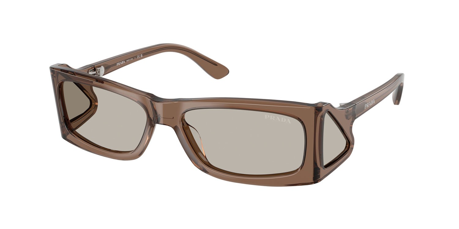 Occhiali da sole Prada PR B03S (16W5J2) colore marrone trasparente forma rettangolare lenti marrone chiaro