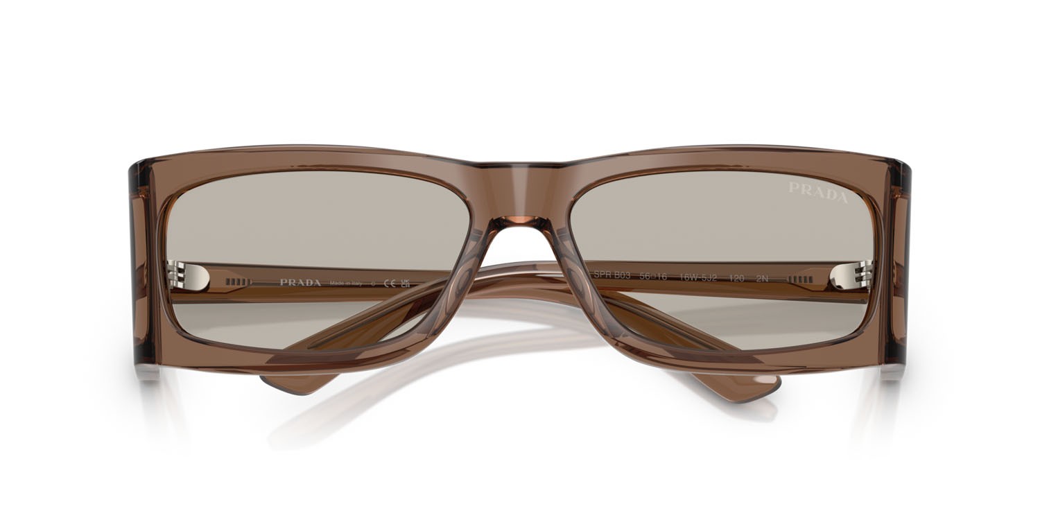 Occhiali da sole Prada PR B03S (16W5J2) colore marrone trasparente forma rettangolare lenti marrone chiaro