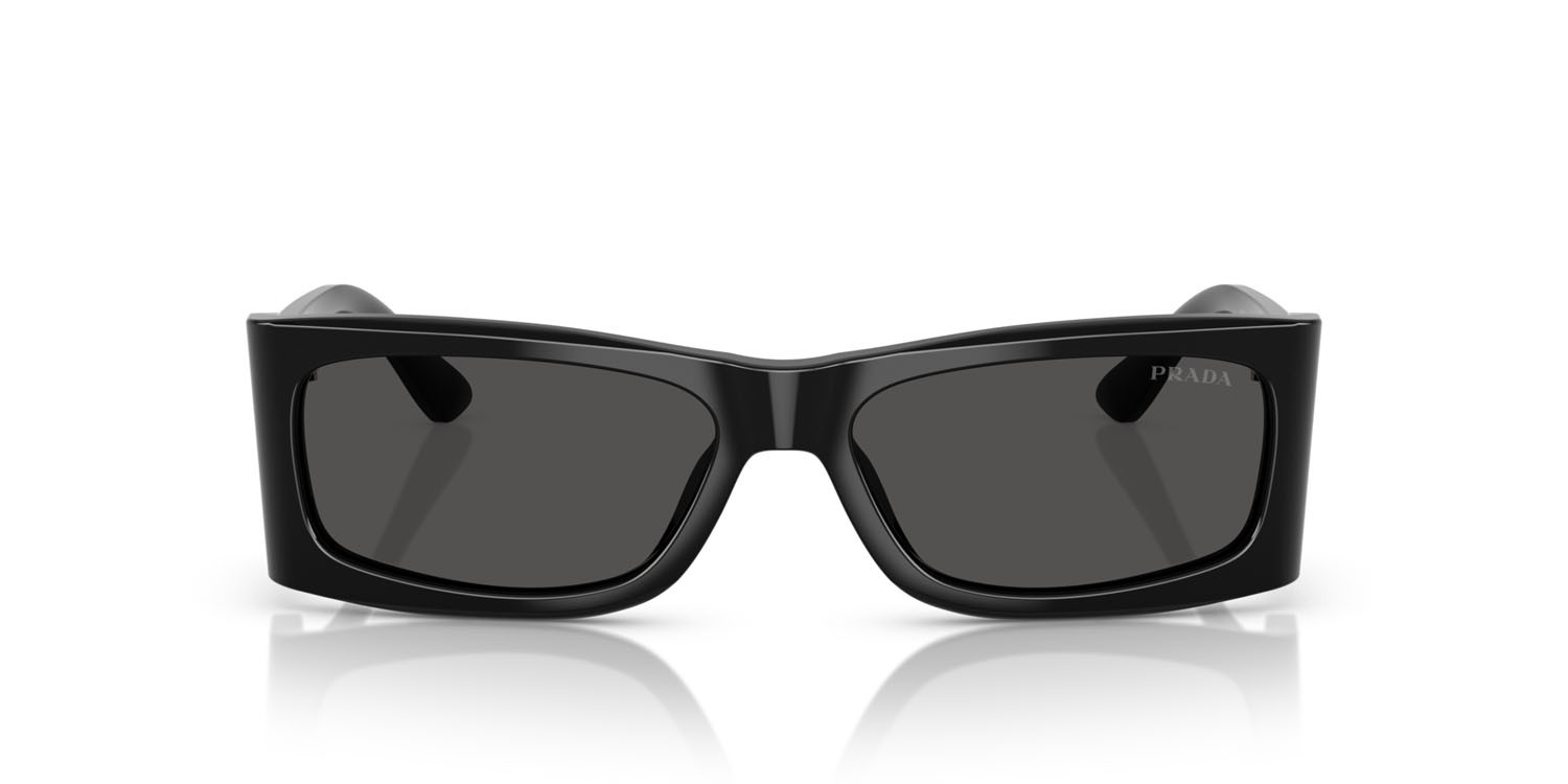 Sunglasses Prada PR B03S (1AB5S0) color nero shape rectangle lenses grigio scuro