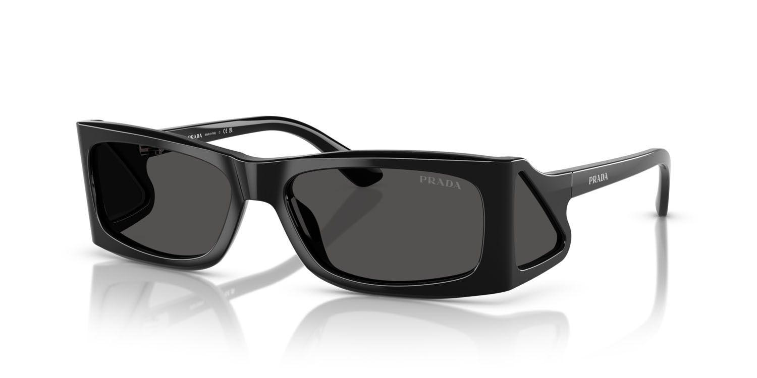 Sunglasses Prada PR B03S (1AB5S0) color nero shape rectangle lenses grigio scuro
