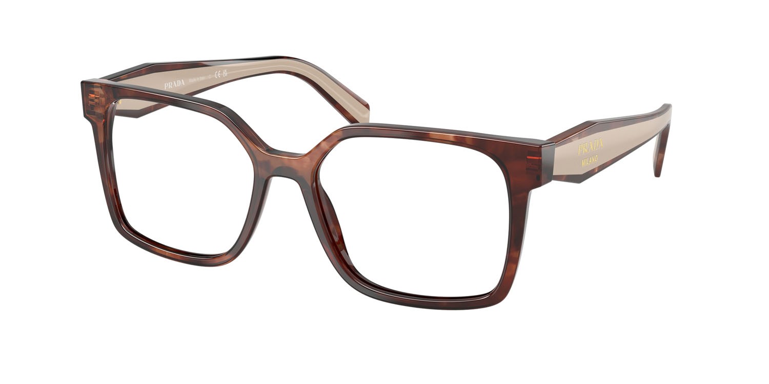 Eyeglasses Prada PR B03V (07R1O1) color caramello havana shape rectangle lenses lente demo