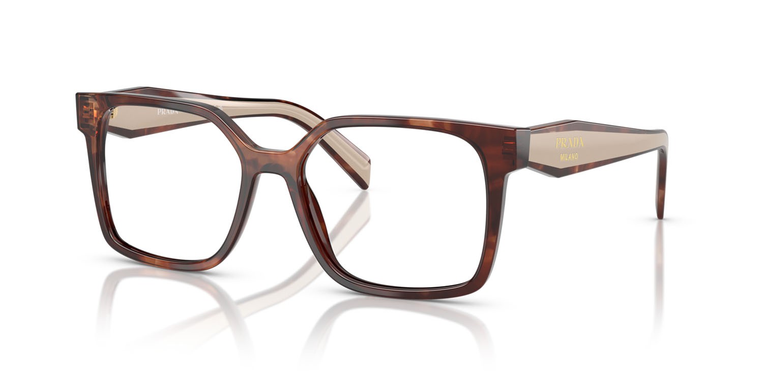 Eyeglasses Prada PR B03V (07R1O1) color caramello havana shape rectangle lenses lente demo