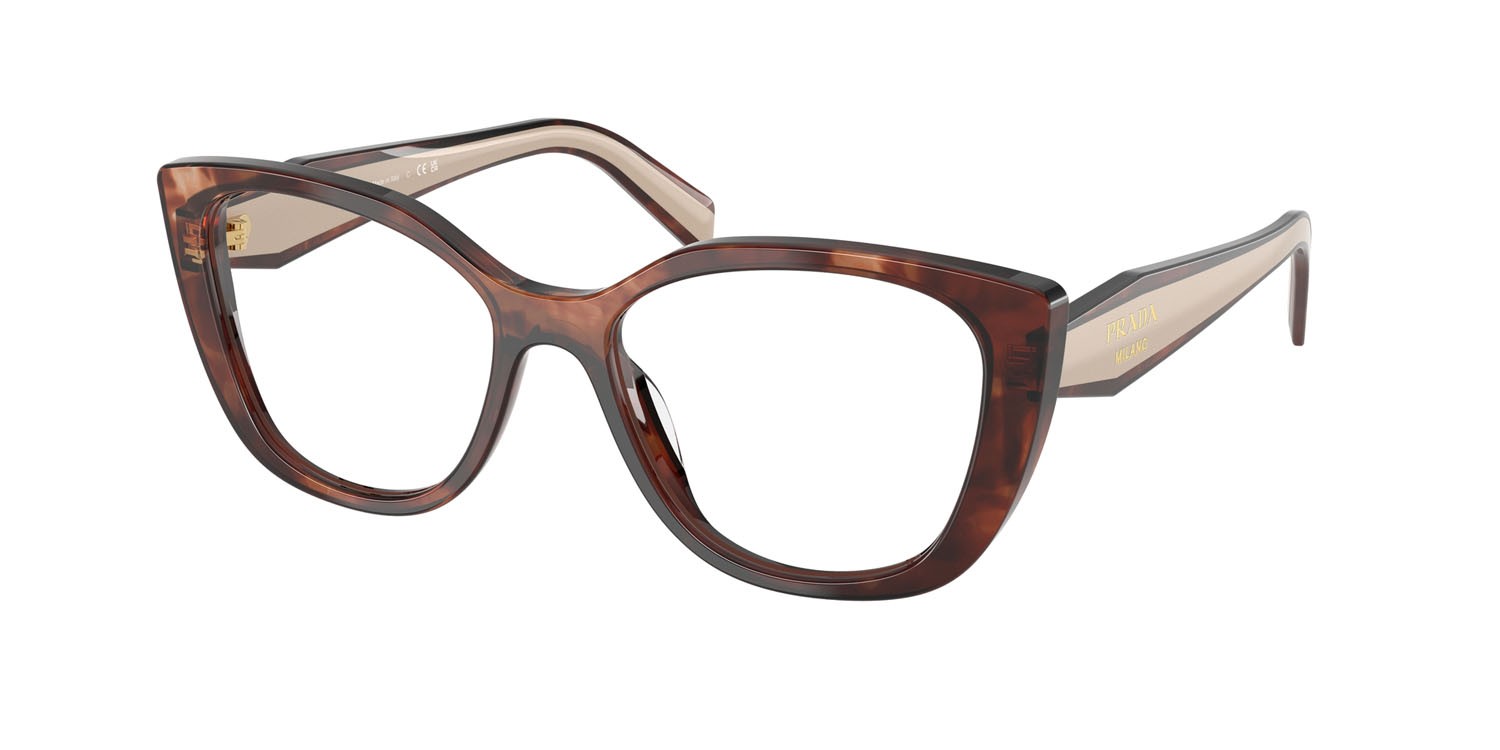 Eyeglasses Prada PR B04V (07R1O1) color caramello havana shape cat eye lenses lente demo