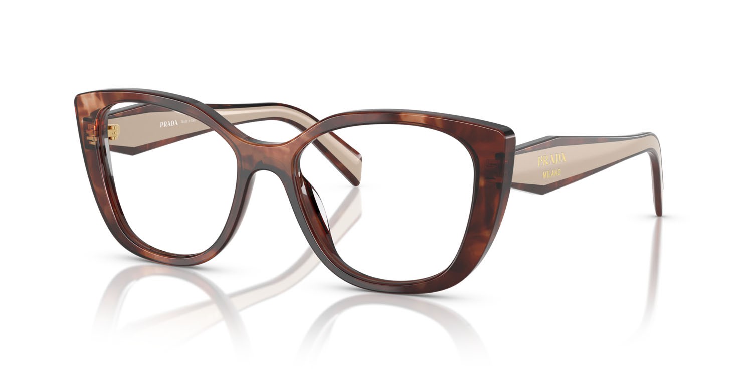 Eyeglasses Prada PR B04V (07R1O1) color caramello havana shape cat eye lenses lente demo