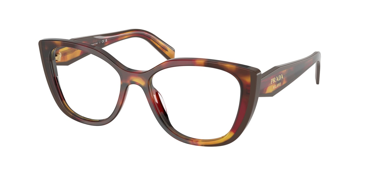 Eyeglasses Prada PR B04V (22A1O1) color papavero tartarugato/bordeaux shape cat eye lenses lente demo