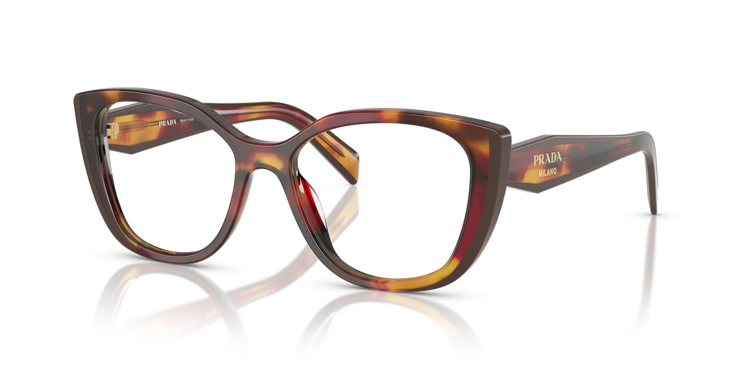 Eyeglasses Prada PR B04V (22A1O1) color papavero tartarugato/bordeaux shape cat eye lenses lente demo