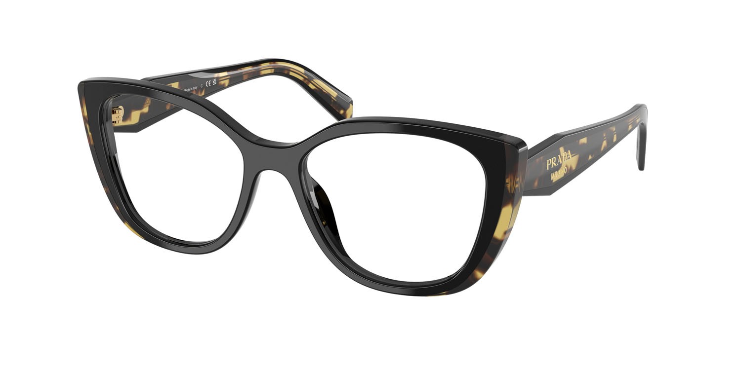 Eyeglasses Prada PR B04V (3891O1) color nero/tartarugato medio shape cat eye lenses lente demo