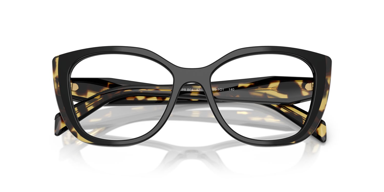 Eyeglasses Prada PR B04V (3891O1) color nero/tartarugato medio shape cat eye lenses lente demo