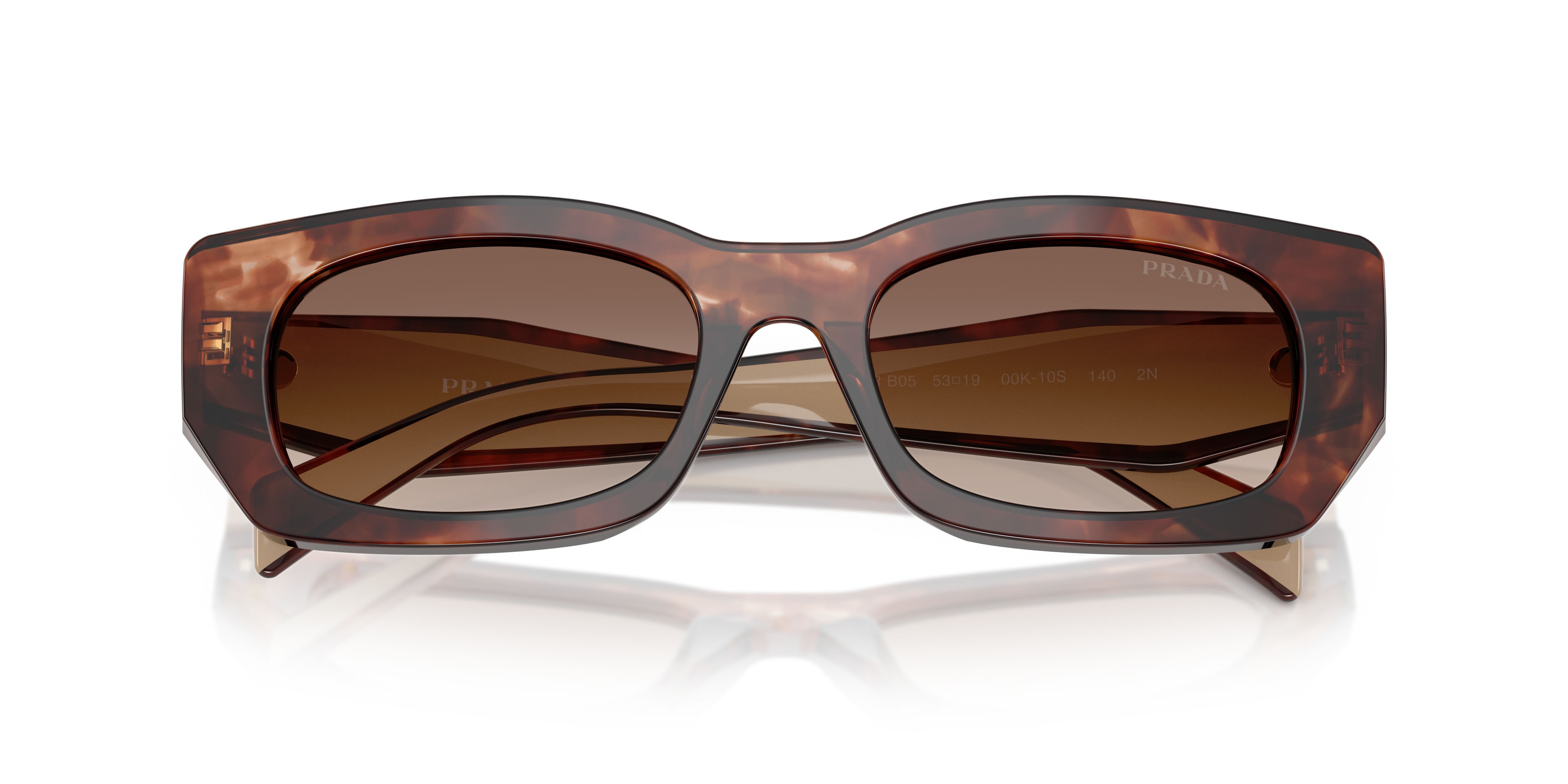 Sunglasses Prada PR B05S (00K10S) color caramello tartarugato shape square lenses marrone sfumato